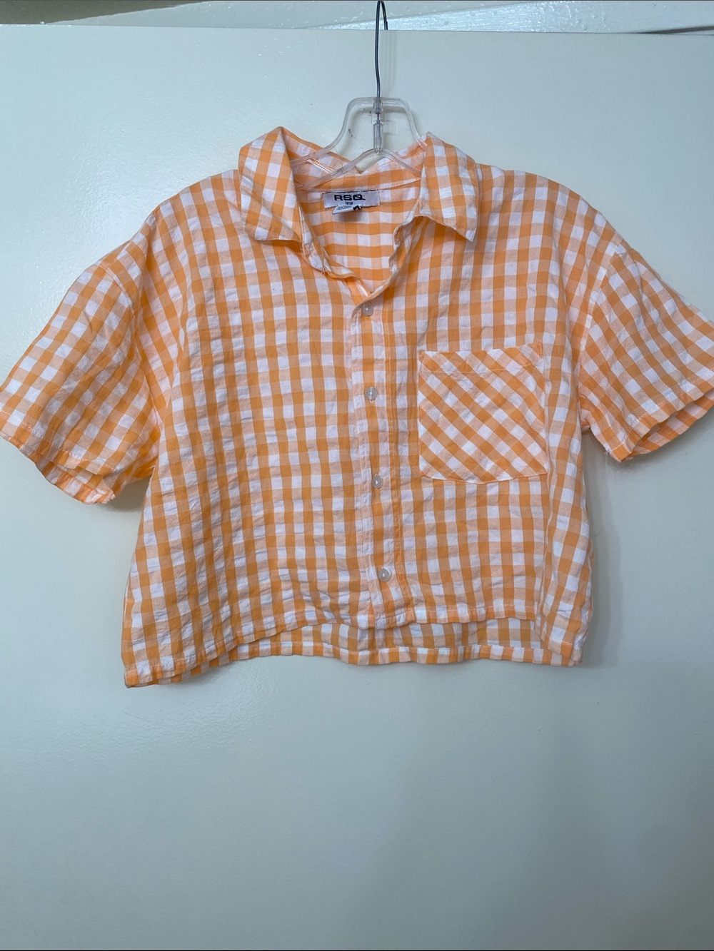 Peach & White Gingham Button-Up Shirt